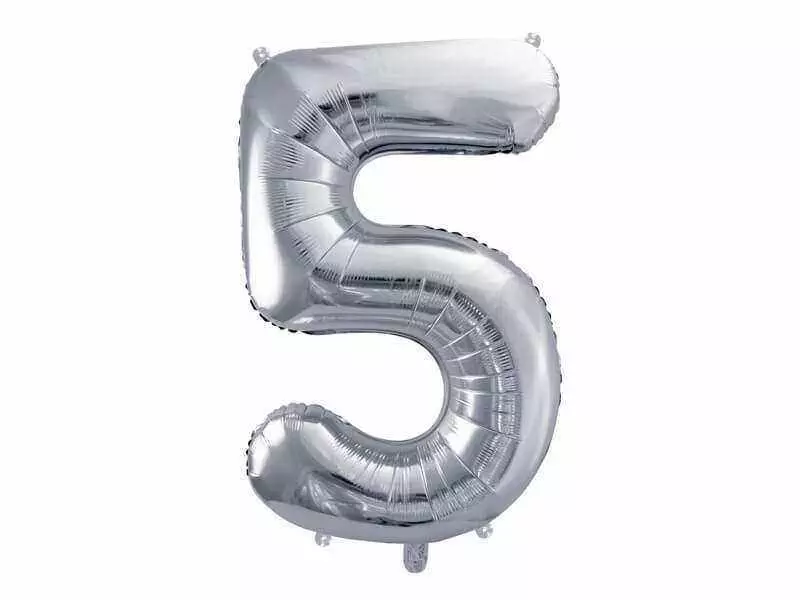 srebrna cyfra 5 balon