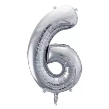 srebrna cyfra 6 balon