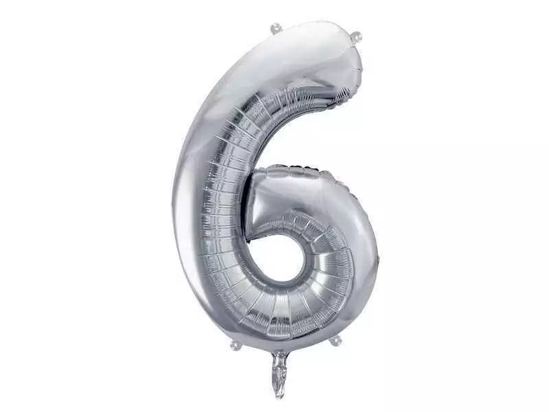 srebrna cyfra 6 balon