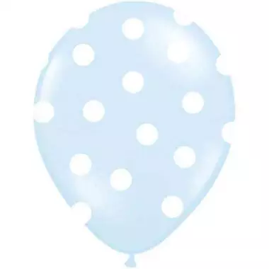 niebieski balon w białe kropki