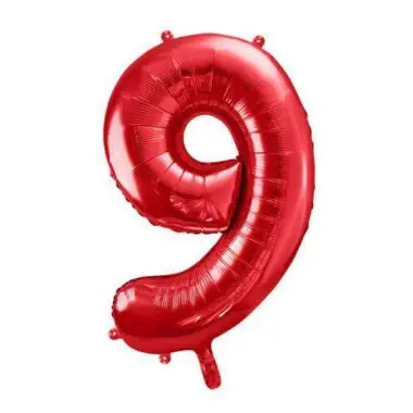 foliowy balony cyfra 9 czerwony 86 cm