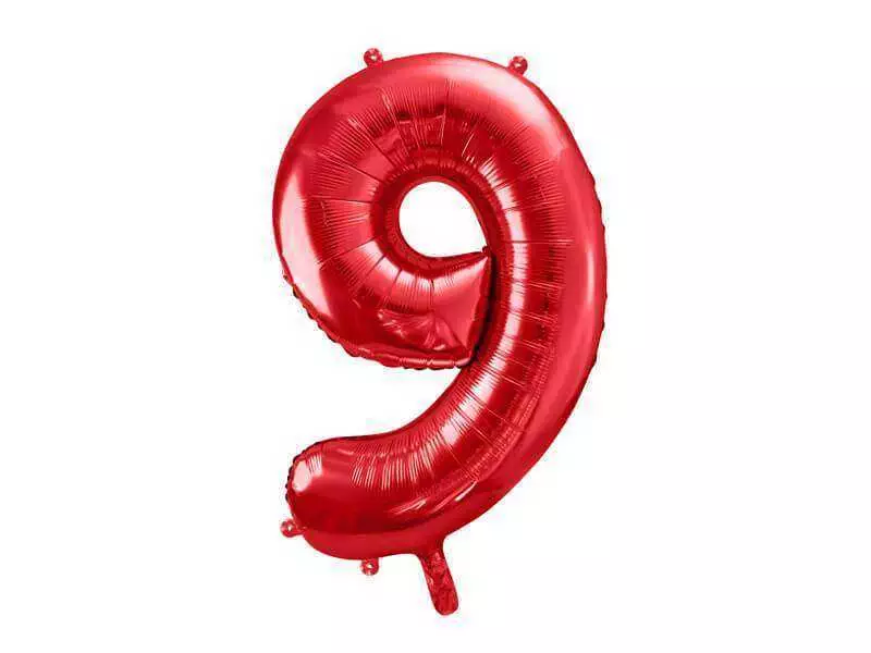 foliowy balony cyfra 9 czerwony 86 cm