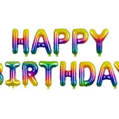 balon napis happy birthday tęczowy